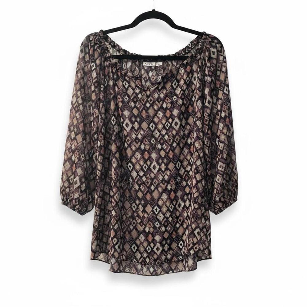 Cato Fashions Black, White, and Brown Patchwork Print blouse‎